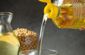 Soybean oil Soybean food and beverage products Food nutrition concept.